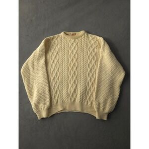 Vintage 1980s The Sweater Shop Ivory Cable Knit Wool Crewneck Sweater XL